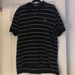 Men’s black and white striped polo
